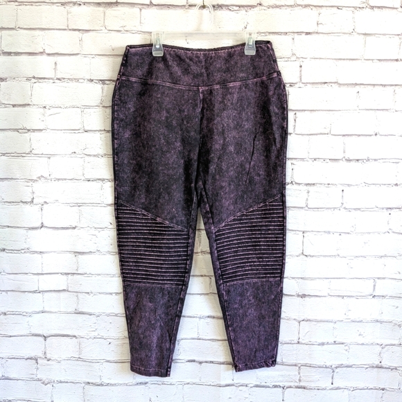 ZENANA Moto Mineral Acid Wash Cotton Spandex Leggings - Picture 2 of 10